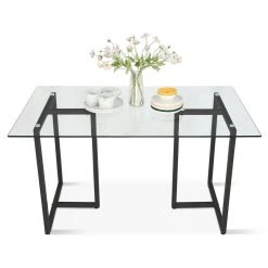 55 in. x 32 in. Rectangle Tempered Glass Black Dining Table for 4 by Elevens 14 55 in. x 32 in. Rectangle Tempered Glass Black Dining Table for 4 by Elevens -Cheap LR Home Store black elevens kitchen dining tables ming black fa 1000