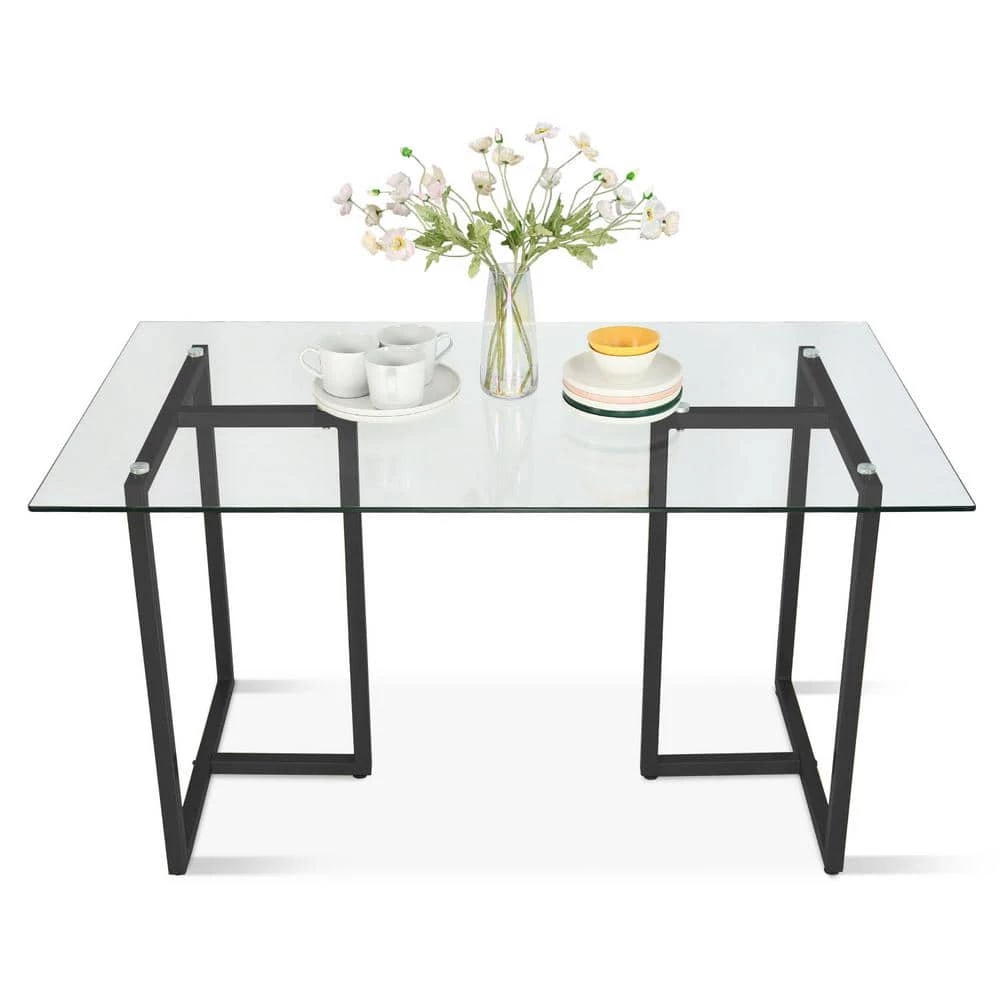 55 in. x 32 in. Rectangle Tempered Glass Black Dining Table for 4 by Elevens 8 55 in. x 32 in. Rectangle Tempered Glass Black Dining Table for 4 by Elevens - Image 6