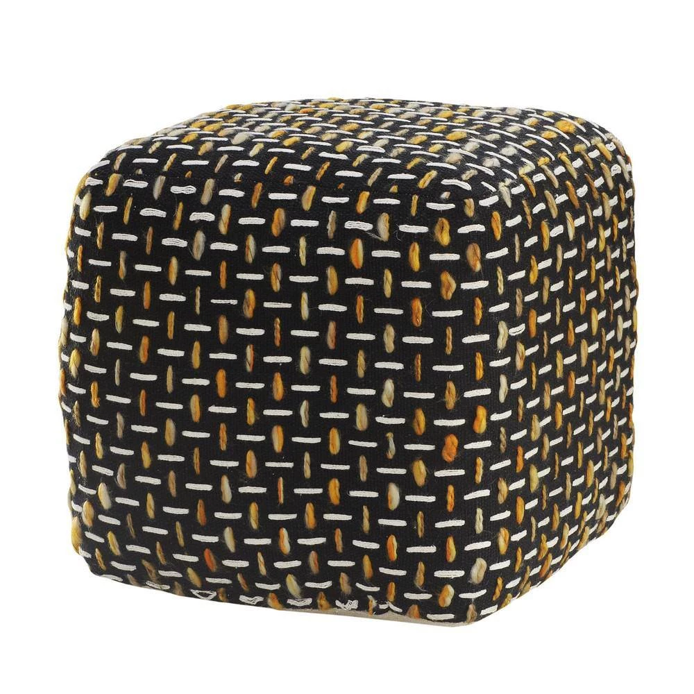 Black/Gold Modern Interwoven Geometric Pouf by LR Home 8 Black/Gold Modern Interwoven Geometric Pouf by LR Home - Image 6