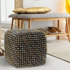 Black/Gold Modern Interwoven Geometric Pouf by LR Home 17 Black/Gold Modern Interwoven Geometric Pouf by LR Home -Cheap LR Home Store black gold lr home ottomans poufs34023gol1414 31 1000