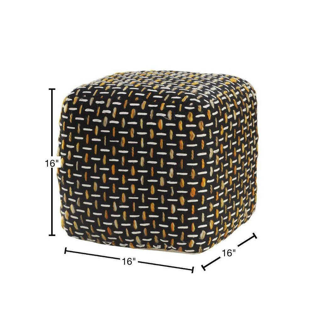 Black/Gold Modern Interwoven Geometric Pouf by LR Home 4 Black/Gold Modern Interwoven Geometric Pouf by LR Home - Image 2
