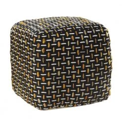 Black/Gold Modern Interwoven Geometric Pouf by LR Home