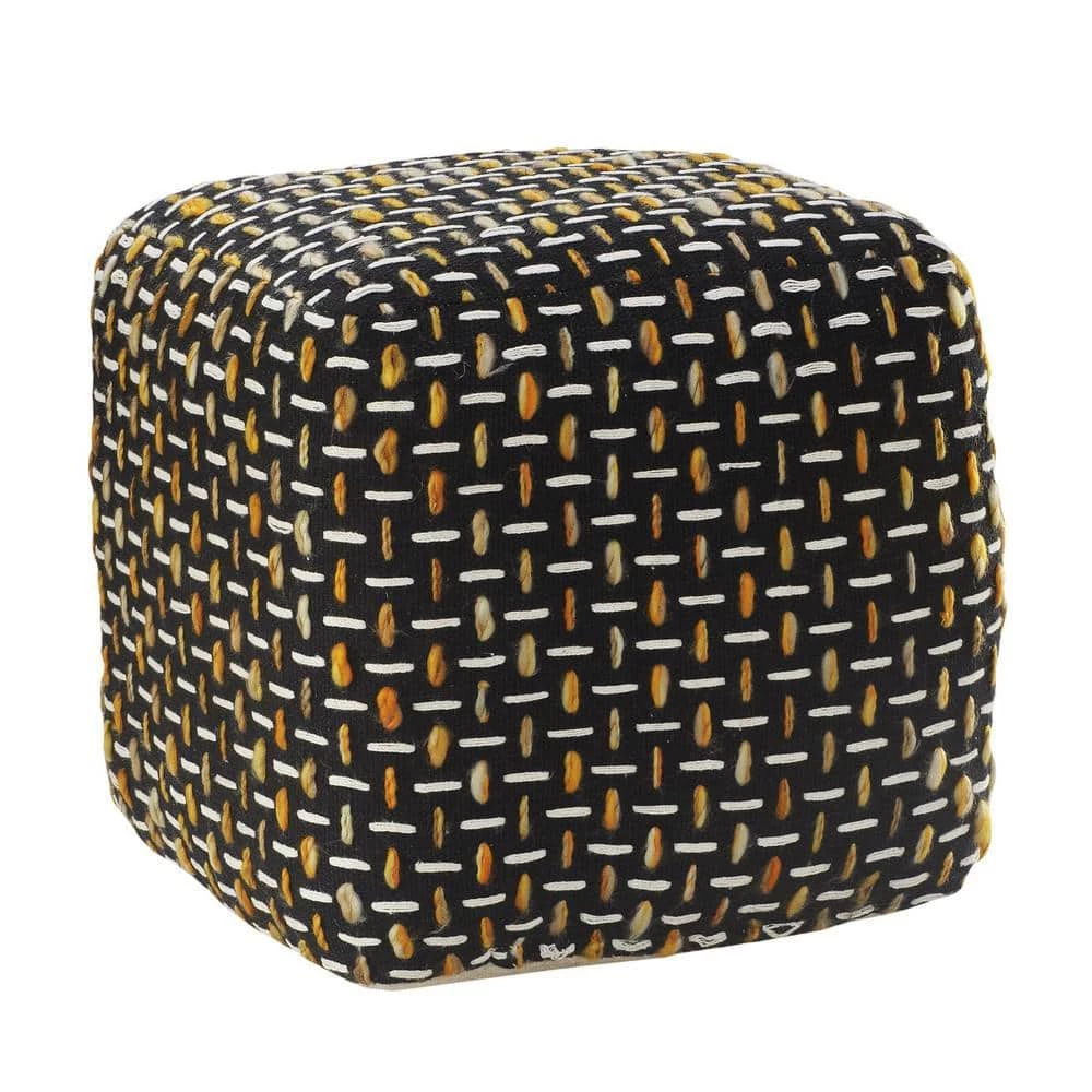 Black/Gold Modern Interwoven Geometric Pouf by LR Home 3 Black/Gold Modern Interwoven Geometric Pouf by LR Home