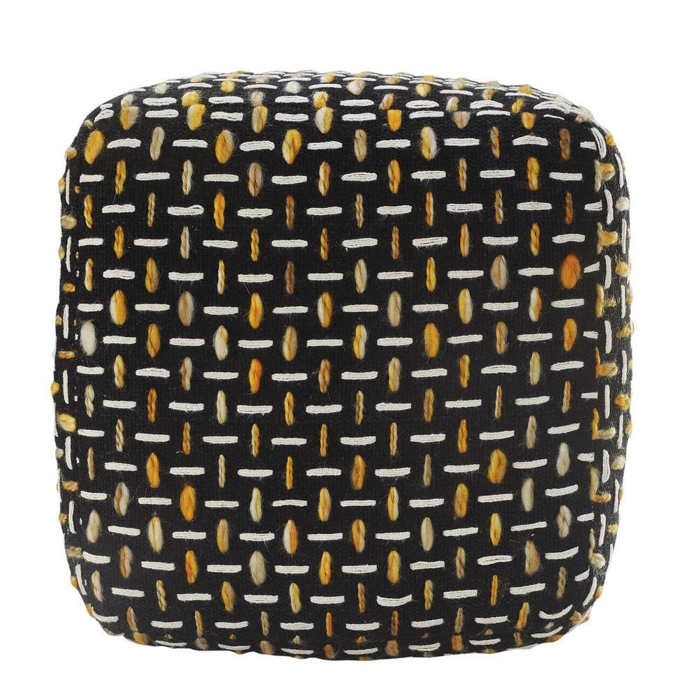 Black/Gold Modern Interwoven Geometric Pouf by LR Home 6 Black/Gold Modern Interwoven Geometric Pouf by LR Home - Image 4