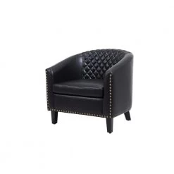 Black Modern PU Leather Upholstered Accent Barrel Chair with Nailheads and Solid Wood Legs by HOMEFUN -Cheap LR Home Store black homefun accent chairs hfhdsn 146bk 4f 1000