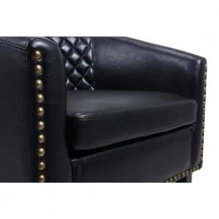 Black Modern PU Leather Upholstered Accent Barrel Chair with Nailheads and Solid Wood Legs by HOMEFUN -Cheap LR Home Store black homefun accent chairs hfhdsn 146bk 76 1000