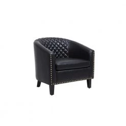 Black Modern PU Leather Upholstered Accent Barrel Chair with Nailheads and Solid Wood Legs by HOMEFUN -Cheap LR Home Store black homefun accent chairs hfhdsn 146bk c3 1000