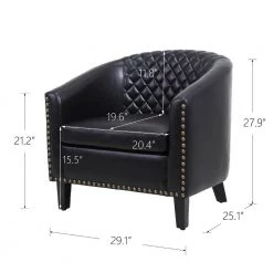Black Modern PU Leather Upholstered Accent Barrel Chair with Nailheads and Solid Wood Legs by HOMEFUN -Cheap LR Home Store black homefun accent chairs hfhdsn 146bk fa 1000