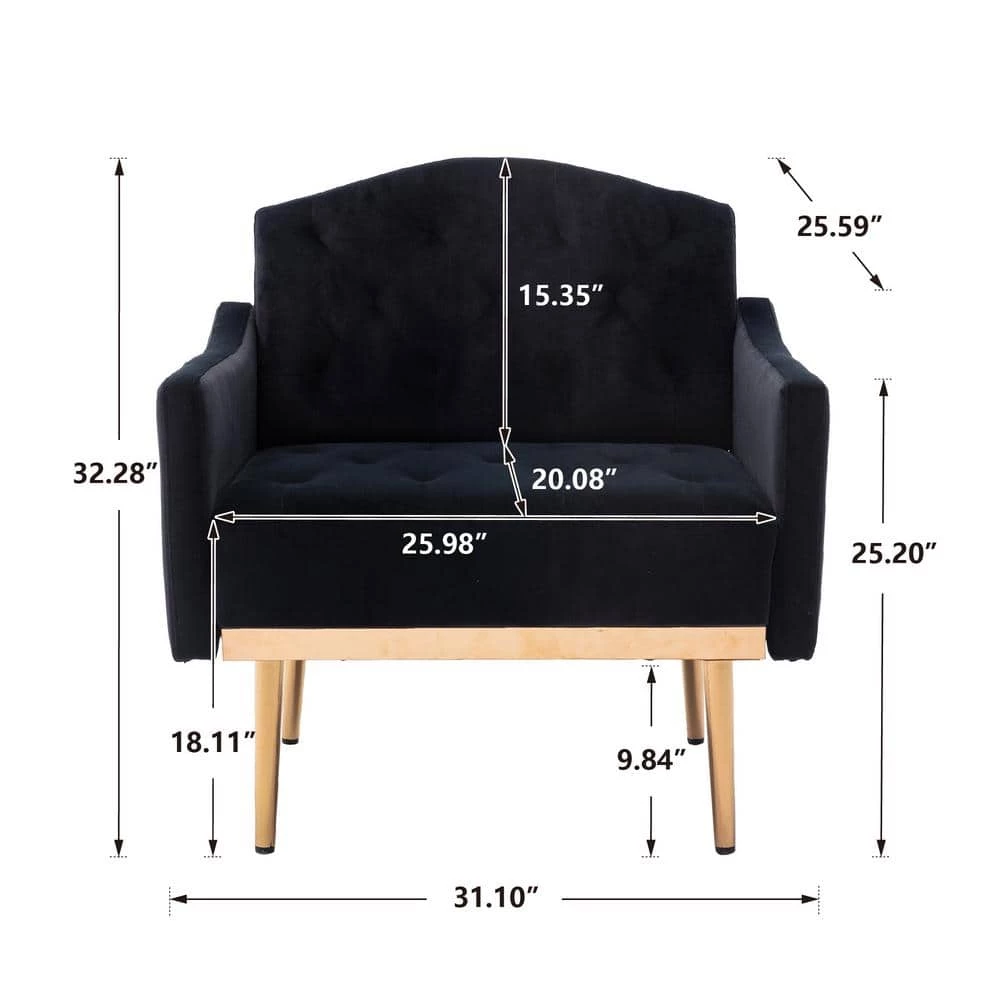 Black Modern High-Back Leisure Single Accent Chair with Rose Golden Metal Feet by HOMEFUN 9 Black Modern High-Back Leisure Single Accent Chair with Rose Golden Metal Feet by HOMEFUN - Image 7