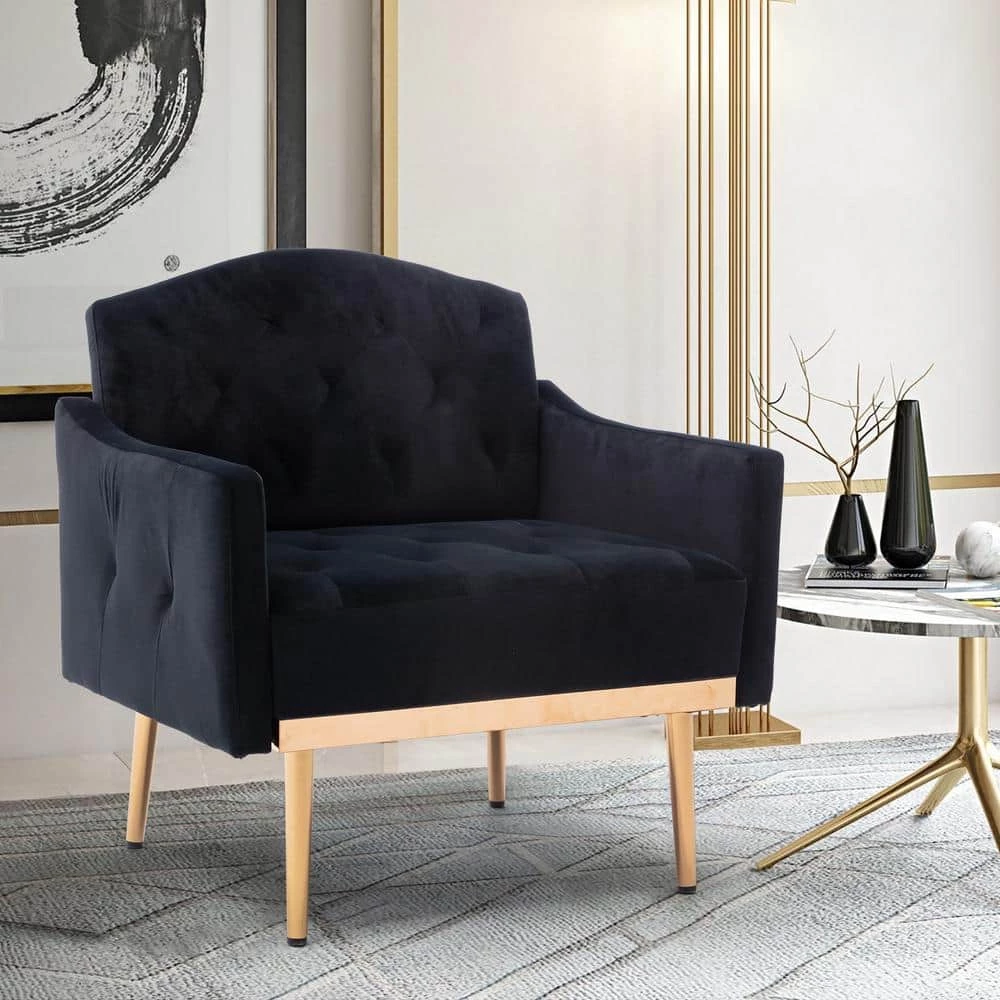 Black Modern High-Back Leisure Single Accent Chair with Rose Golden Metal Feet by HOMEFUN 7 Black Modern High-Back Leisure Single Accent Chair with Rose Golden Metal Feet by HOMEFUN - Image 5