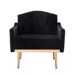 Black Modern High-Back Leisure Single Accent Chair with Rose Golden Metal Feet by HOMEFUN