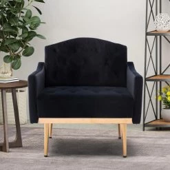 Black Modern High-Back Leisure Single Accent Chair with Rose Golden Metal Feet by HOMEFUN 15 Black Modern High-Back Leisure Single Accent Chair with Rose Golden Metal Feet by HOMEFUN -Cheap LR Home Store black homefun accent chairs hfhdsn 839bk c3 1000
