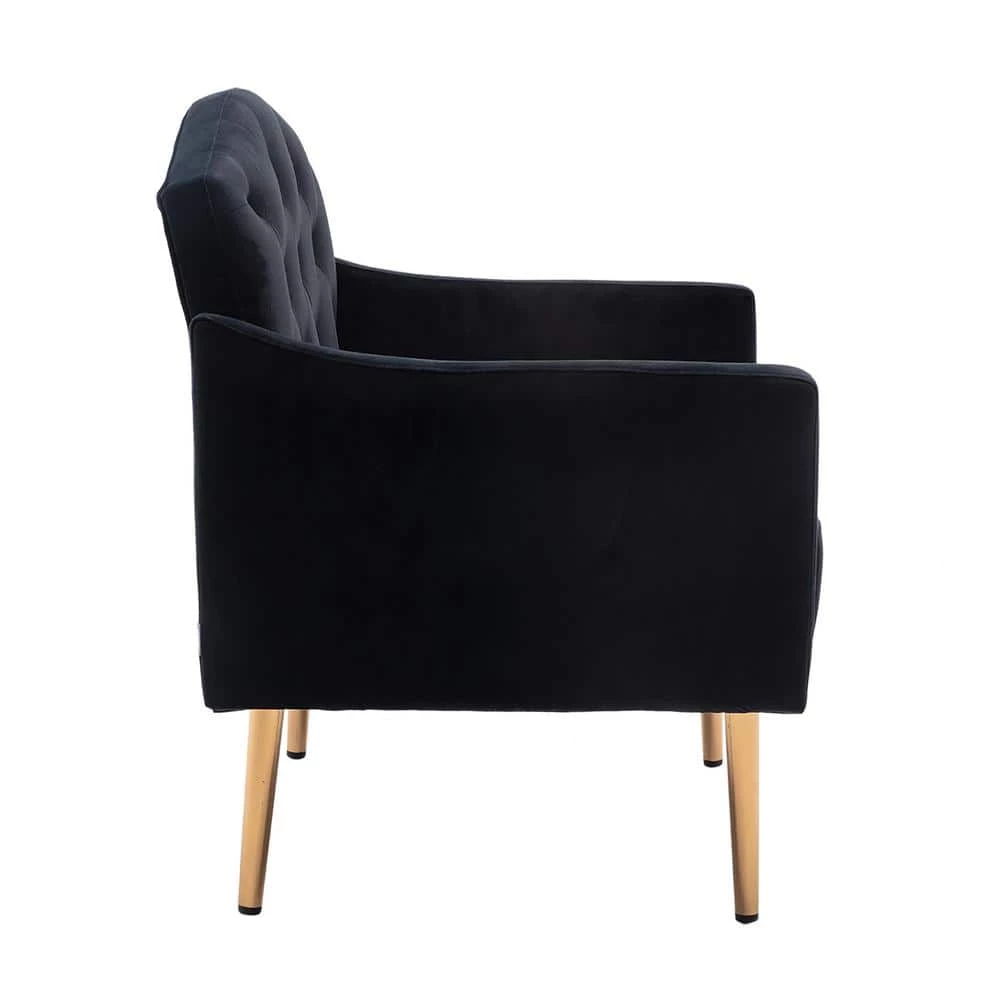 Black Modern High-Back Leisure Single Accent Chair with Rose Golden Metal Feet by HOMEFUN 4 Black Modern High-Back Leisure Single Accent Chair with Rose Golden Metal Feet by HOMEFUN - Image 2