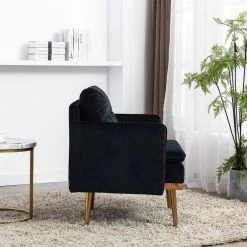 Black Morden Leisure Velvet Upholstered Accent Chair with Golden Feet by HOMEFUN 17 Black Morden Leisure Velvet Upholstered Accent Chair with Golden Feet by HOMEFUN -Cheap LR Home Store black homefun accent chairs hfhdsn 864bk 1f 1000