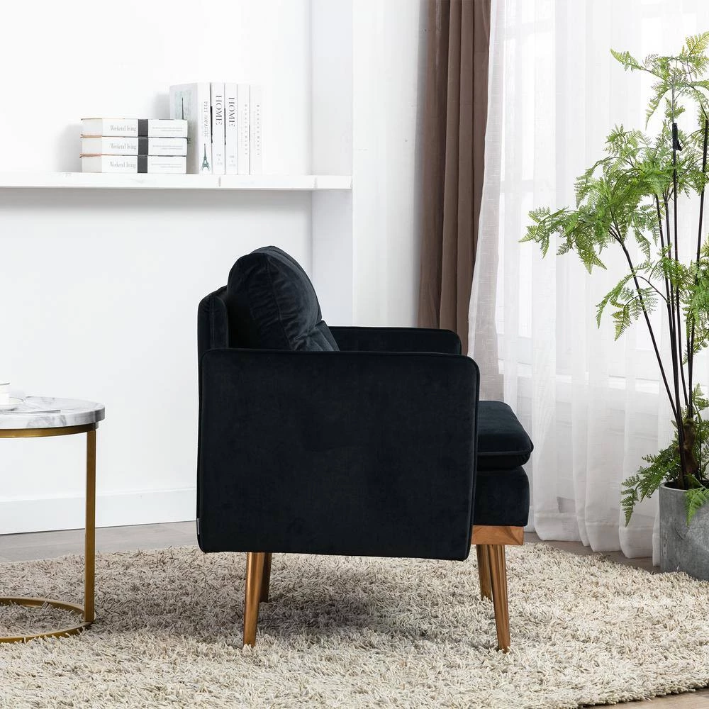 Black Morden Leisure Velvet Upholstered Accent Chair with Golden Feet by HOMEFUN 8 Black Morden Leisure Velvet Upholstered Accent Chair with Golden Feet by HOMEFUN - Image 6