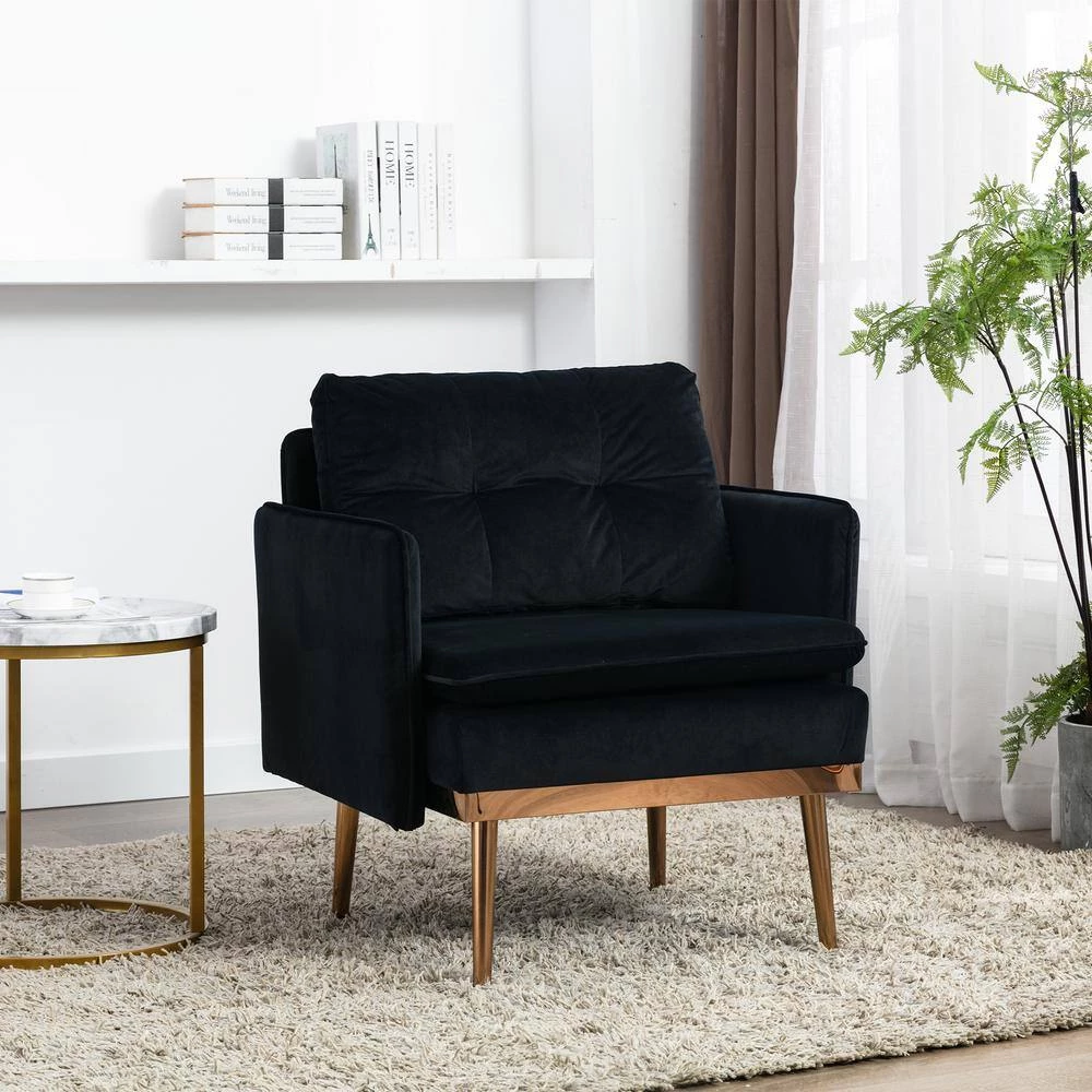 Black Morden Leisure Velvet Upholstered Accent Chair with Golden Feet by HOMEFUN 7 Black Morden Leisure Velvet Upholstered Accent Chair with Golden Feet by HOMEFUN - Image 5