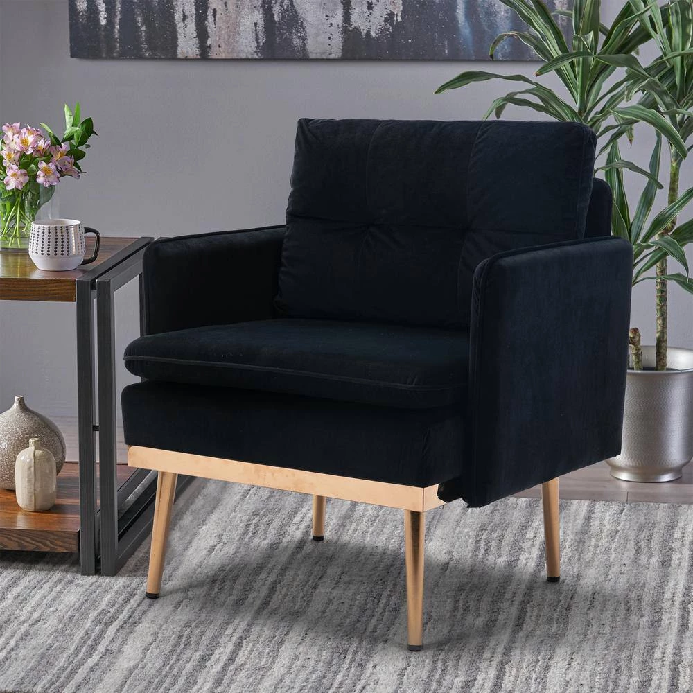 Black Morden Leisure Velvet Upholstered Accent Chair with Golden Feet by HOMEFUN 6 Black Morden Leisure Velvet Upholstered Accent Chair with Golden Feet by HOMEFUN - Image 4