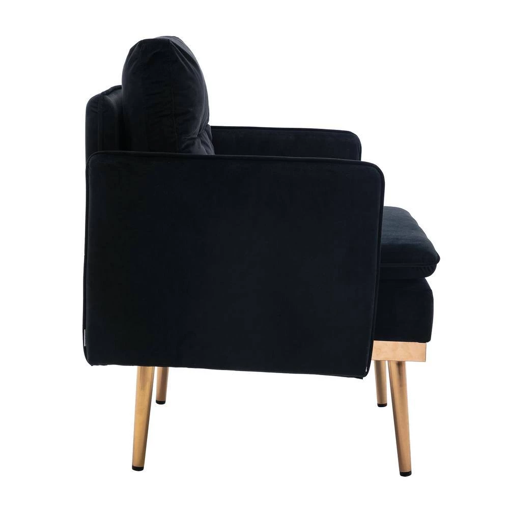 Black Morden Leisure Velvet Upholstered Accent Chair with Golden Feet by HOMEFUN 4 Black Morden Leisure Velvet Upholstered Accent Chair with Golden Feet by HOMEFUN - Image 2