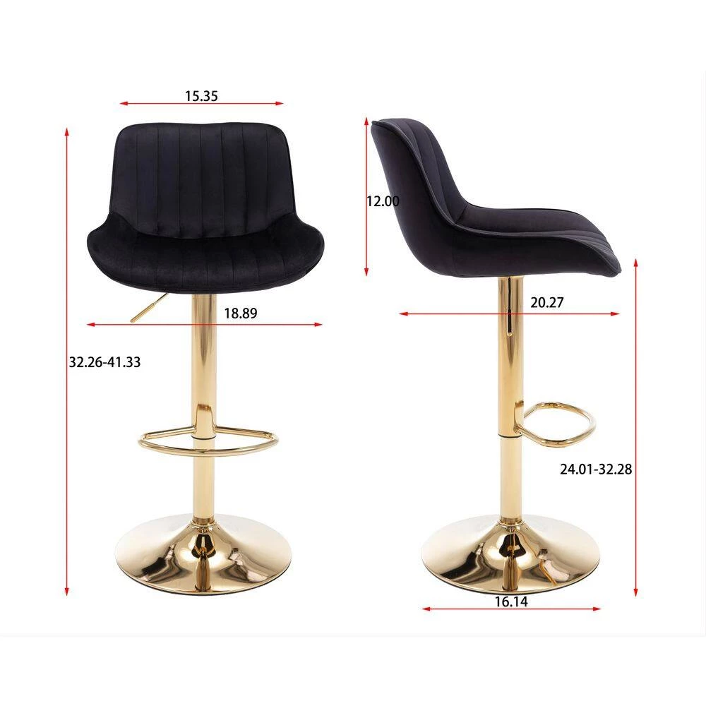 41 in. Black Low Back Metal Frame Adjustable Cushioned Bar Stool with Velvet Seat (Set of 2) by HOMEFUN 7 41 in. Black Low Back Metal Frame Adjustable Cushioned Bar Stool with Velvet Seat (Set of 2) by HOMEFUN - Image 5