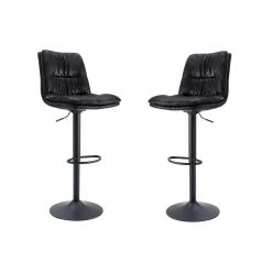47 in. Black Back Metal Frame Hight Adjustable Cushioned Swivel Bar Stool with Fabric Seat (Set of 2) by HOMEFUN