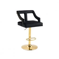 45 in. Swivel Adjustable Height Golden Metal Frame Cushioned Bar Stool with Black Velvet Seat by HOMEFUN