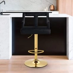 45 in. Swivel Adjustable Height Golden Metal Frame Cushioned Bar Stool with Black Velvet Seat by HOMEFUN -Cheap LR Home Store black homefun bar stools hfhdsn 888bk fa 1000