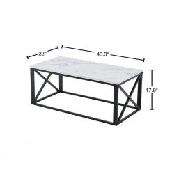 43.3 in. L Black Metal Frame Rectangle MDF Modern Coffee Table with Marble Color Top by HOMEFUN -Cheap LR Home Store black homefun coffee tables hfhdsn 128bk 40 1000