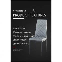 Black Modern Leather Upholstered Diamond Grid Pattern Dining Chair with Metal Legs (Set of 4) by HOMEFUN -Cheap LR Home Store black homefun dining chairs hfhdsn 030bk 6 1f 1000