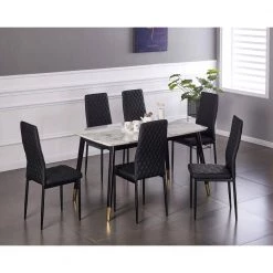 Black Modern Leather Upholstered Diamond Grid Pattern Dining Chair with Metal Legs (Set of 4) by HOMEFUN -Cheap LR Home Store black homefun dining chairs hfhdsn 030bk 6 31 1000