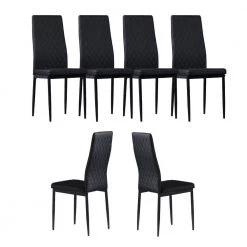 Black Modern Leather Upholstered Diamond Grid Pattern Dining Chair with Metal Legs (Set of 4) by HOMEFUN