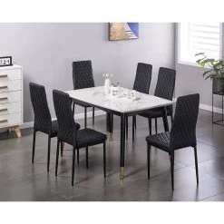 Black Modern Leather Upholstered Diamond Grid Pattern Dining Chair with Metal Legs (Set of 4) by HOMEFUN -Cheap LR Home Store black homefun dining chairs hfhdsn 030bk 6 c3 1000