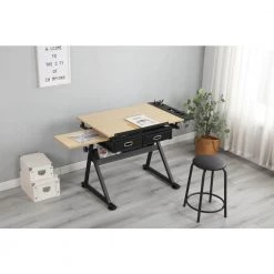 Modern Design Adjustable Wood Drafting Table and Chair Set with 2-Drawers for Home Office and School by HOMEFUN -Cheap LR Home Store black homefun kids tables chairs hfhdsn 041bk c3 1000