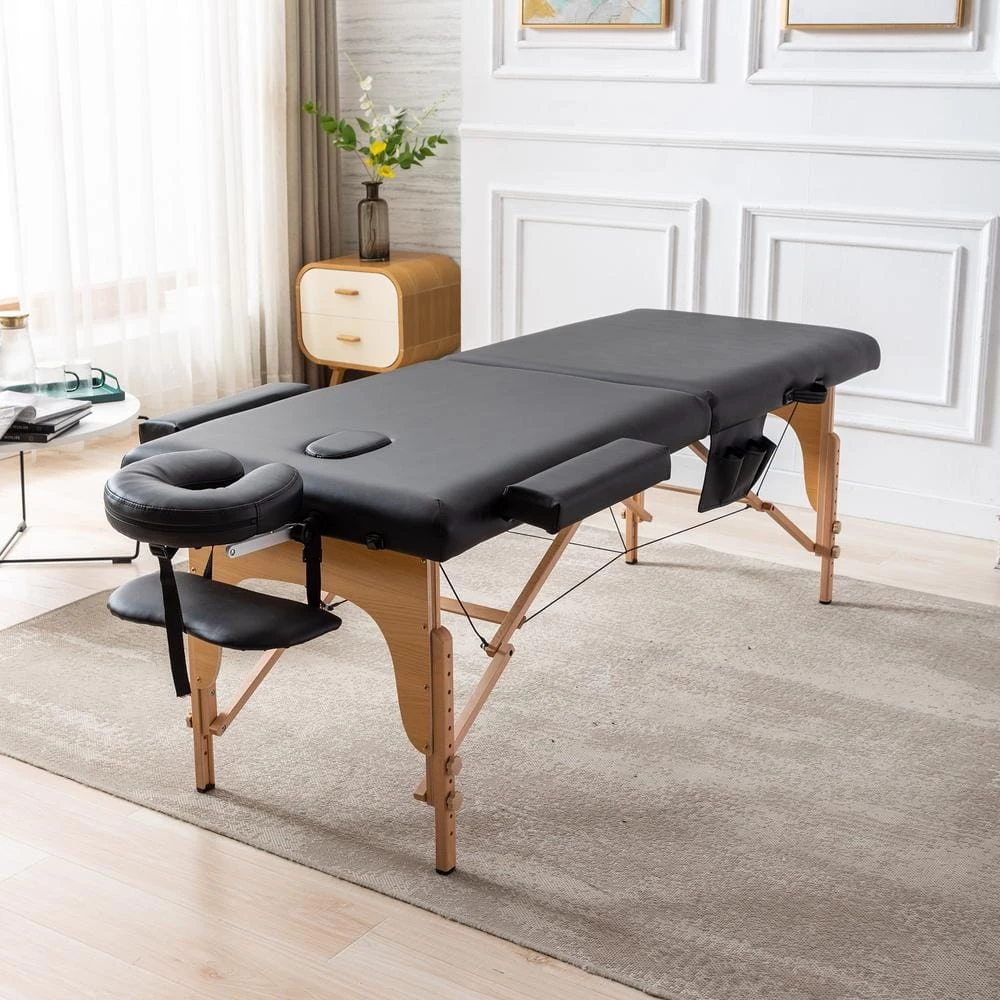 PU Leather 2-Section Wooden Adjustable Folding Memory Foam Massage Table by HOMEFUN 3 PU Leather 2-Section Wooden Adjustable Folding Memory Foam Massage Table by HOMEFUN - Image 2