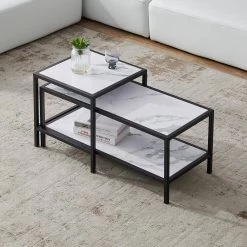 53 in. Modern Square and Rectangle Black Metal Frame Nesting Coffee Table with Wood Marble Color Top by HOMEFUN -Cheap LR Home Store black homefun nesting tables hfhdsn 043bk 31 1000