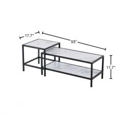 53 in. Modern Square and Rectangle Black Metal Frame Nesting Coffee Table with Wood Marble Color Top by HOMEFUN -Cheap LR Home Store black homefun nesting tables hfhdsn 043bk 40 1000