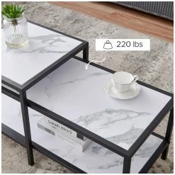 53 in. Modern Square and Rectangle Black Metal Frame Nesting Coffee Table with Wood Marble Color Top by HOMEFUN -Cheap LR Home Store black homefun nesting tables hfhdsn 043bk 76 1000