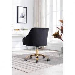Black Velvet Upholstered Swivel Task Chair with Golden Base by HOMEFUN -Cheap LR Home Store black homefun task chairs hfhdsn 837bk 1f 1000