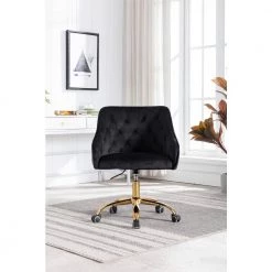 Black Velvet Upholstered Swivel Task Chair with Golden Base by HOMEFUN -Cheap LR Home Store black homefun task chairs hfhdsn 837bk 31 1000