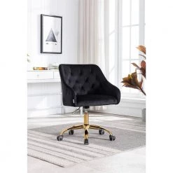 Black Velvet Upholstered Swivel Task Chair with Golden Base by HOMEFUN -Cheap LR Home Store black homefun task chairs hfhdsn 837bk 4f 1000
