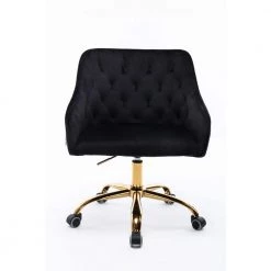 Black Velvet Upholstered Swivel Task Chair with Golden Base by HOMEFUN