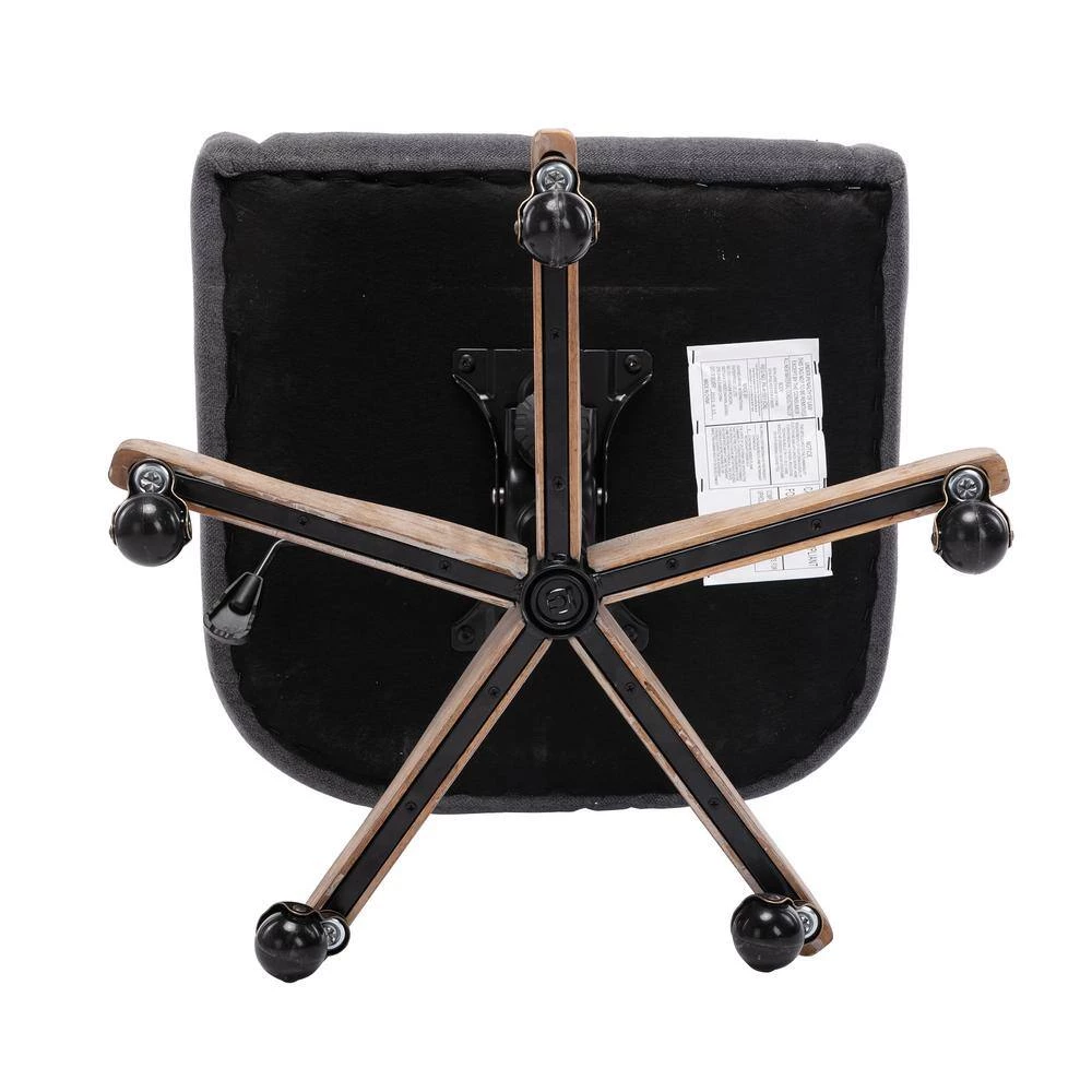 Black Modern Linen Fabric Upholstered Adjustable Swivel Task Chair with Wooden Base by HOMEFUN 5 Black Modern Linen Fabric Upholstered Adjustable Swivel Task Chair with Wooden Base by HOMEFUN - Image 3