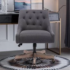 Black Modern Linen Fabric Upholstered Adjustable Swivel Task Chair with Wooden Base by HOMEFUN 18 Black Modern Linen Fabric Upholstered Adjustable Swivel Task Chair with Wooden Base by HOMEFUN -Cheap LR Home Store black homefun task chairs hfhdsn 855bk 1f 1000