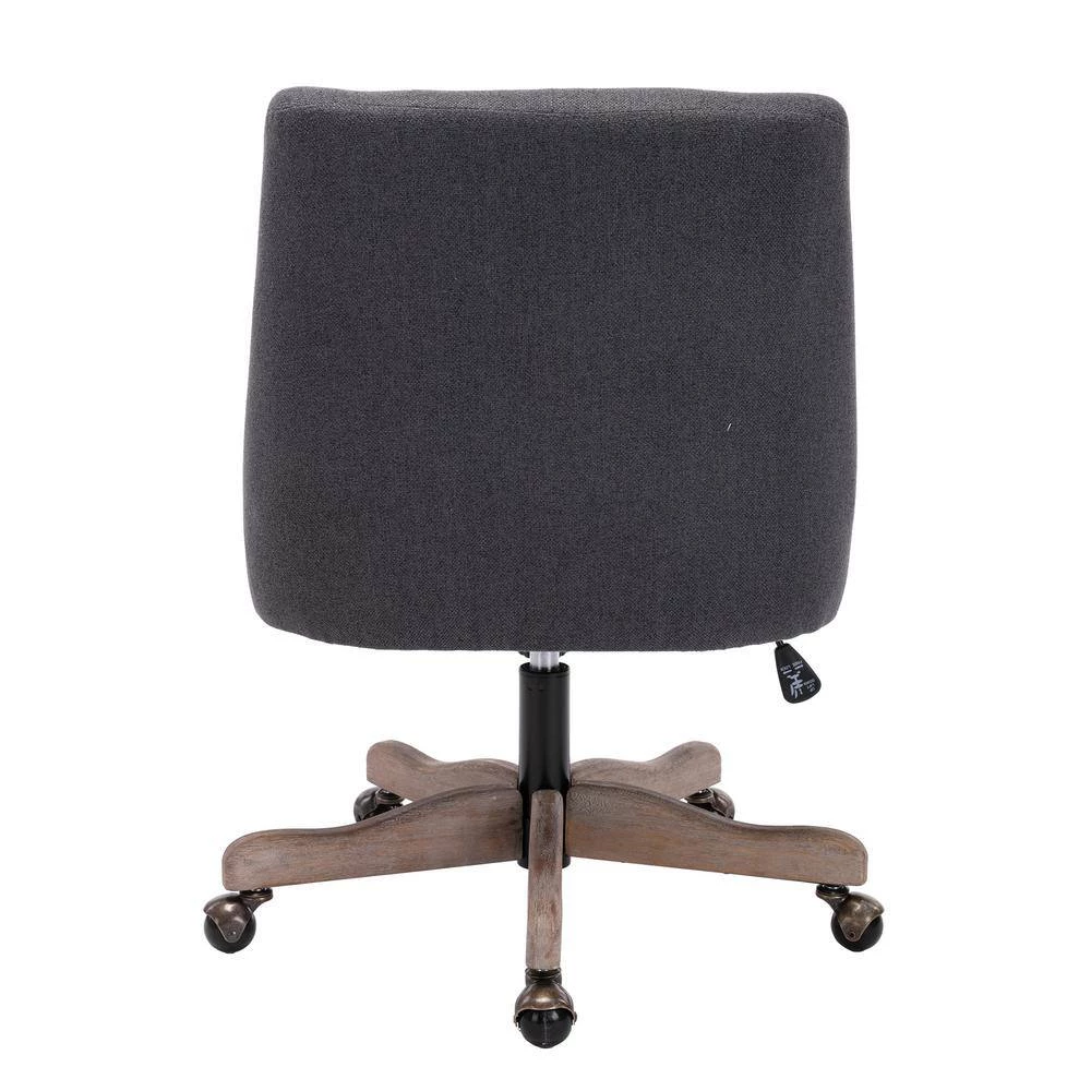 Black Modern Linen Fabric Upholstered Adjustable Swivel Task Chair with Wooden Base by HOMEFUN 6 Black Modern Linen Fabric Upholstered Adjustable Swivel Task Chair with Wooden Base by HOMEFUN - Image 4