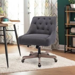 Black Modern Linen Fabric Upholstered Adjustable Swivel Task Chair with Wooden Base by HOMEFUN 16 Black Modern Linen Fabric Upholstered Adjustable Swivel Task Chair with Wooden Base by HOMEFUN -Cheap LR Home Store black homefun task chairs hfhdsn 855bk c3 1000