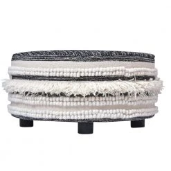 Ox Bay Handmade Black/Ivory Striped Cotton Wool Blend Ottoman by LR Home