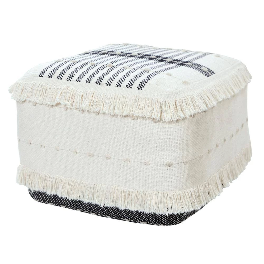 Farmhouse Black / Ivory Chic Shag Stripe Fringed Pouf Ottoman by LR Home 8 Farmhouse Black / Ivory Chic Shag Stripe Fringed Pouf Ottoman by LR Home - Image 6