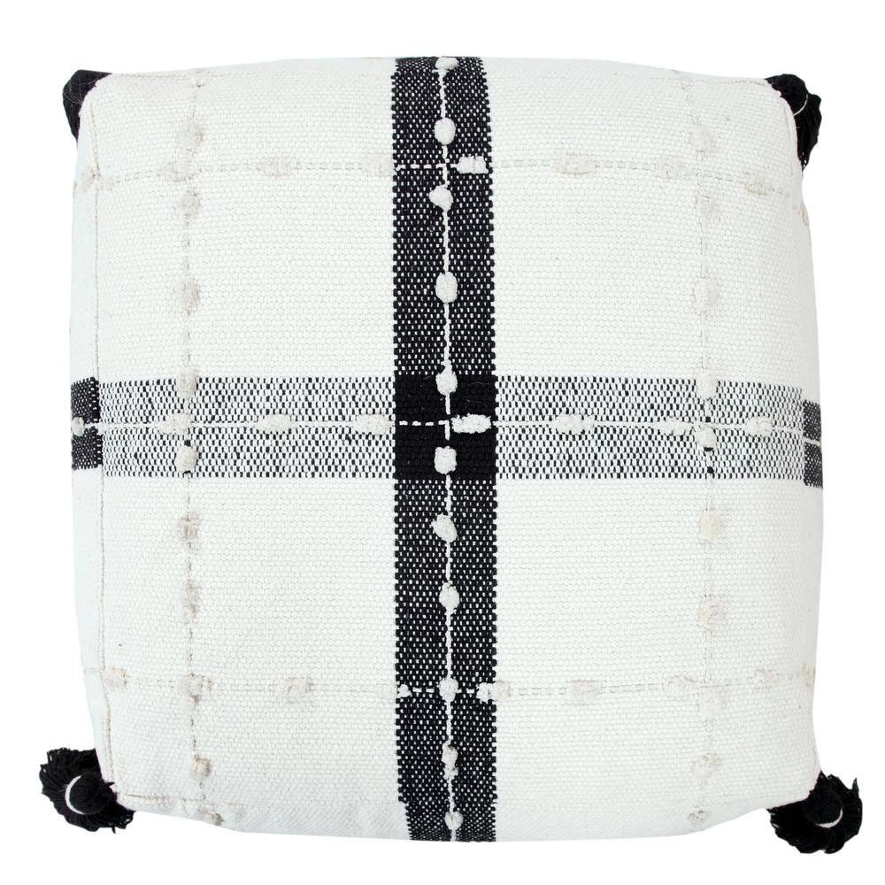 Modern Black / Ivory Textured Plaid Pouf Ottoman by LR Home 8 Modern Black / Ivory Textured Plaid Pouf Ottoman by LR Home - Image 6