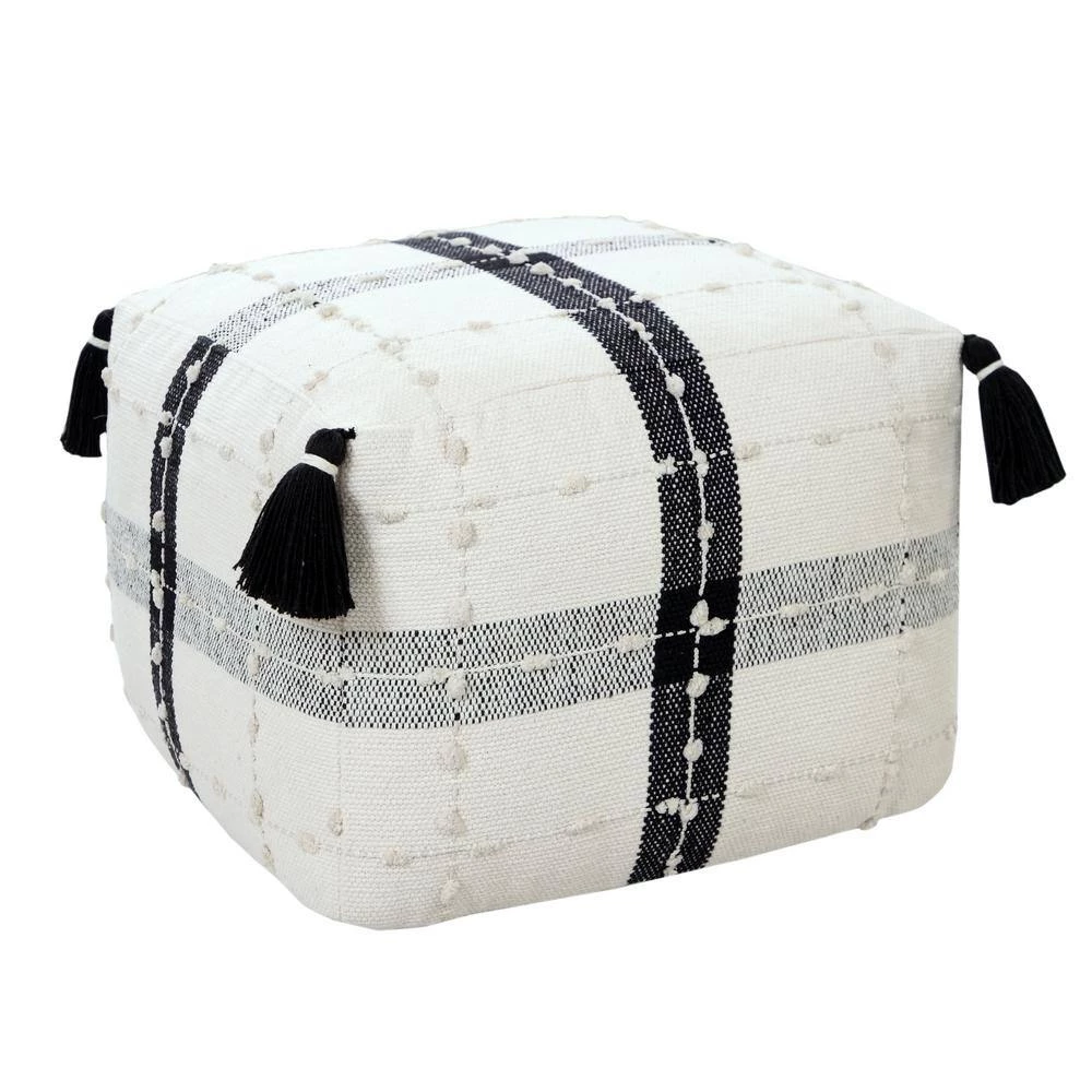 Modern Black / Ivory Textured Plaid Pouf Ottoman by LR Home 7 Modern Black / Ivory Textured Plaid Pouf Ottoman by LR Home - Image 5