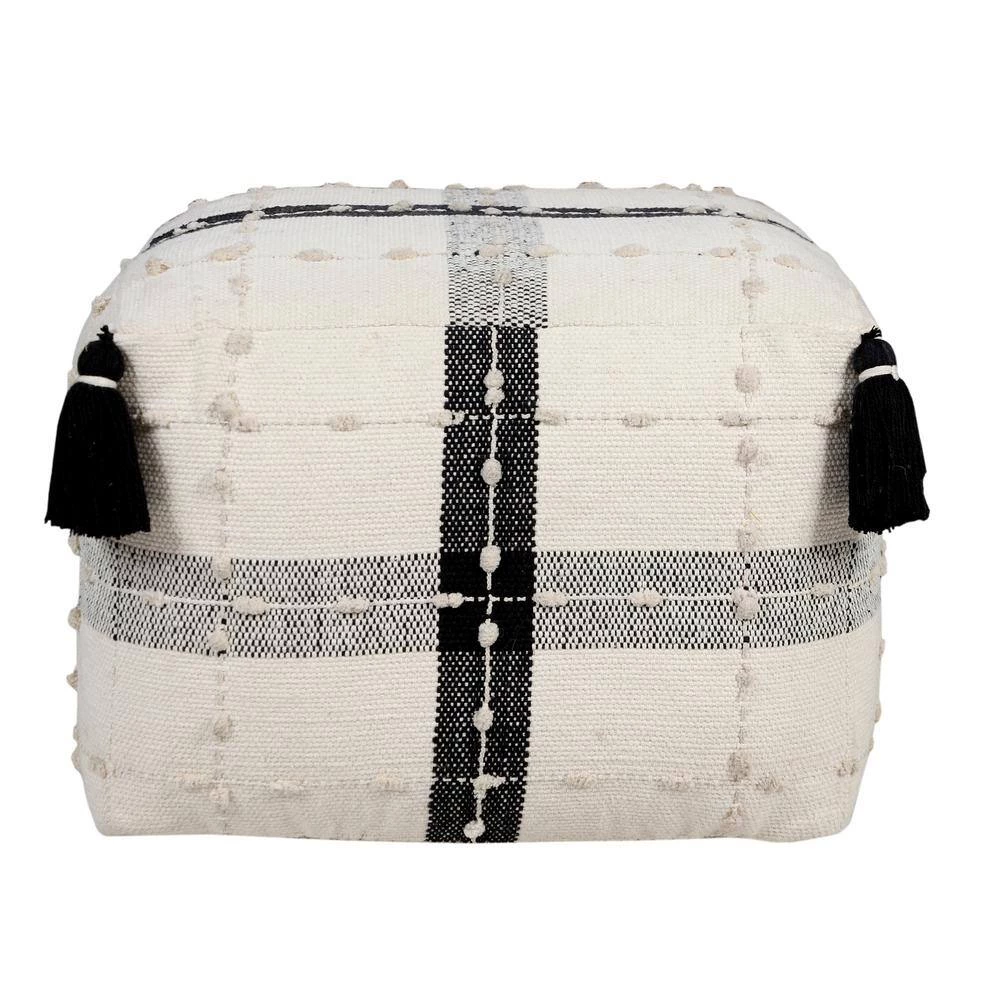 Modern Black / Ivory Textured Plaid Pouf Ottoman by LR Home 6 Modern Black / Ivory Textured Plaid Pouf Ottoman by LR Home - Image 4