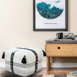 Modern Black / Ivory Textured Plaid Pouf Ottoman by LR Home 18 Modern Black / Ivory Textured Plaid Pouf Ottoman by LR Home -Cheap LR Home Store black ivory lr home ottomans poufs34040blk1612 d4 1000